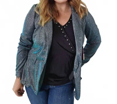 Rock & Roll Denim Glitter Bundle Blazer In Metallic Teal In Multi