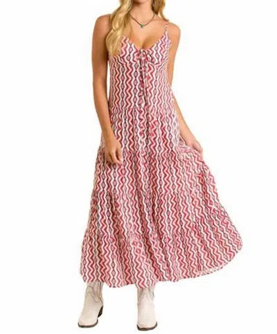 Rock & Roll Denim Halter Smocked Maxi Dress In Red/white/blue In Multi