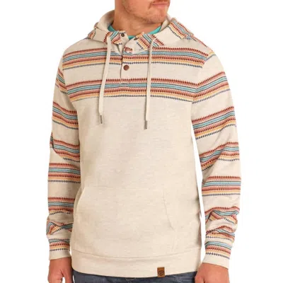 Rock & Roll Denim Heather Printed 1/4 Snap Hoodie In Natural In White