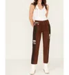 Rock & Roll Denim High Rise Suede Patchwork Straight Cropped Jeans In Brown Multi