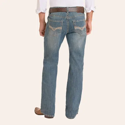 Rock & Roll Denim Ladder Medium Wash Double Barrel Straight Leg Jeans In Medium Blue