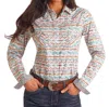 Rock & Roll Denim Ladies Snap Button Top In Turquoise In Neutral