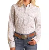 Rock & Roll Denim Ladies Tech Snap Shirt In White In Pink