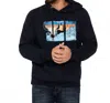 Rock & Roll Denim Long Horn Desert Hooded Sweatshirt In Navy Blue In Blue