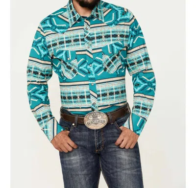 Rock & Roll Denim Long Sleeve Snap Stretch Western Shirt In Multi In Blue