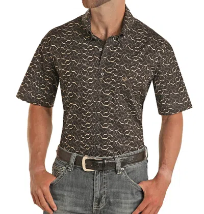Rock & Roll Denim Longhorn Print Short Sleeve Shirt In Black