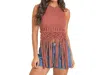 Rock & Roll Denim Macrame Tank Top In Rust In Brown