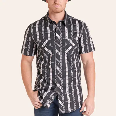 Rock & Roll Denim Men's Black Aztec Stripe Print Pearl Snap Western Shirt