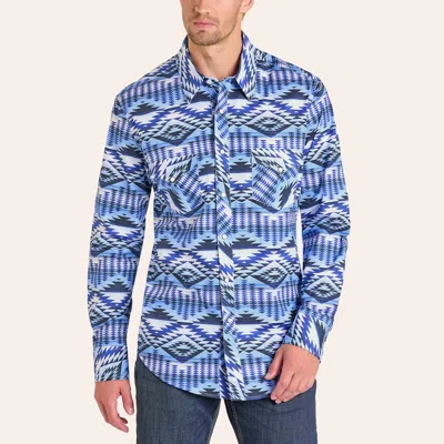 Rock & Roll Denim Men's Blue & Light Blue Aztec Print Western Shirt