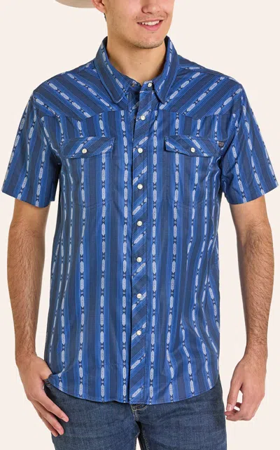 Rock & Roll Denim Men's Blue & Multi Geo Print Western Shirt