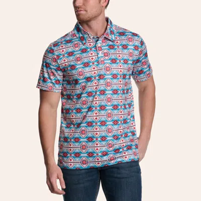 Rock & Roll Denim Men's Blue & Rust Aztec Print Polo Shirt