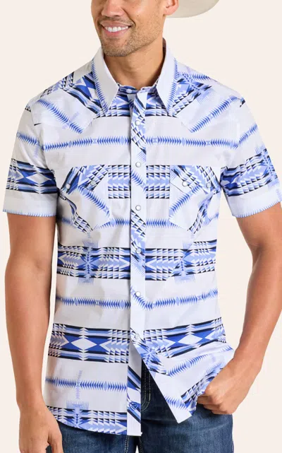 Rock & Roll Denim Men's Blue & White Aztec Print Western Shirt