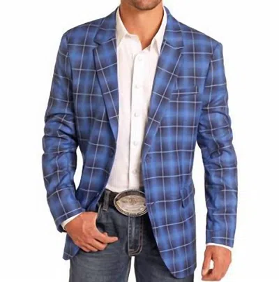 Rock & Roll Denim Men's Bold Plaid Blazer In Royal In Blue