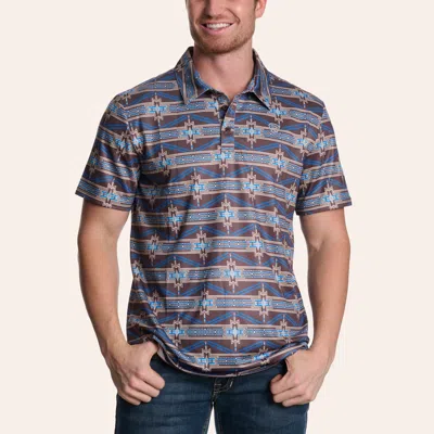 Rock & Roll Denim Men's Brown & Blue Aztec Print Polo Shirt