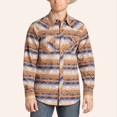 Rock & Roll Denim Men's Brown & Blue Aztec Print Western Shirt