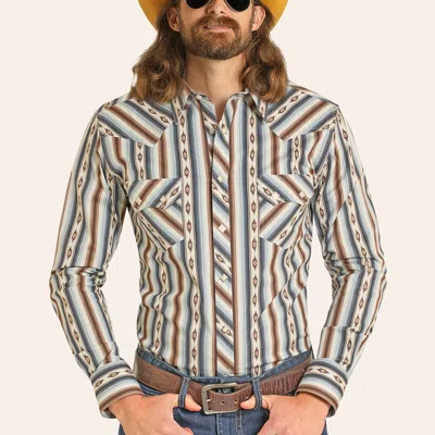 Rock & Roll Denim Men's Brown & Blue Serape Print Long Sleeve Pearl Snap Western Shirt