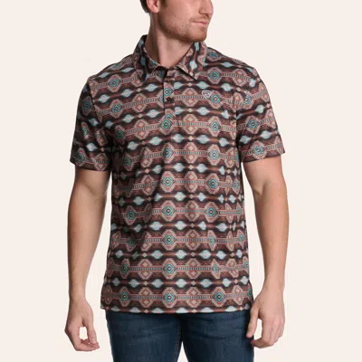 Rock & Roll Denim Men's Brown & Turquoise Aztec Print Polo Shirt In Green