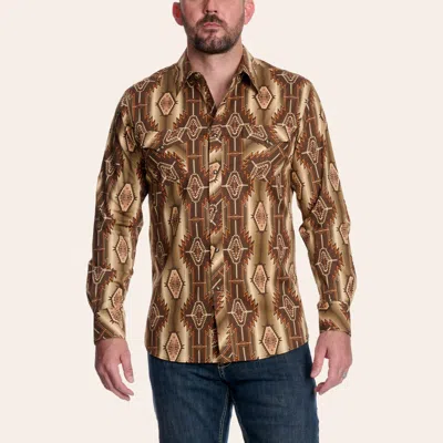 Rock & Roll Denim Men's Brown Aztec Print Long Sleeve Pearl Snap Western Shirt