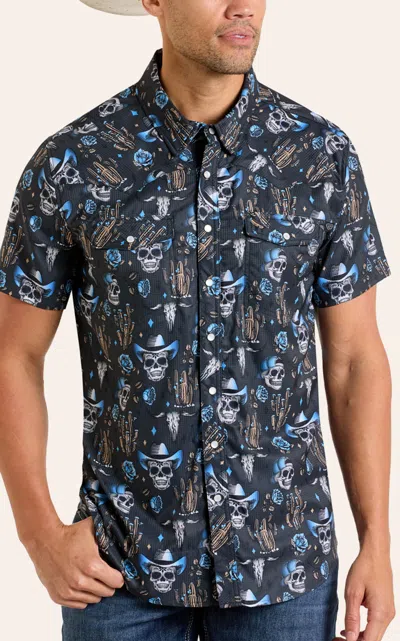 Rock & Roll Denim Men's Charcoal Cowboy Skull Print Shirt In Gray