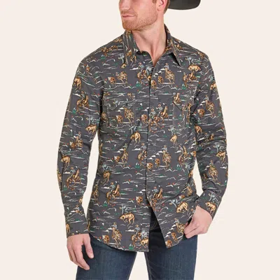Rock & Roll Denim Men's Charcoal Print Western Shirt In Gray