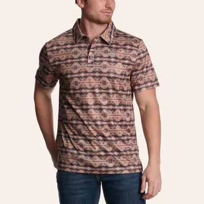Rock & Roll Denim Men's Coffee & Chocolate Aztec Print Polo Shirt In Brown