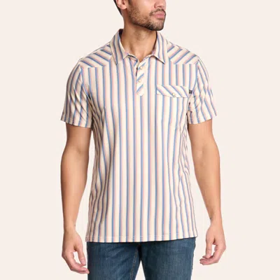 Rock & Roll Denim Men's Cream & Blue Stripe Print Pearl Snap Polo Shirt In White