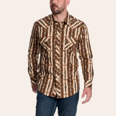 Rock & Roll Denim Men's Dark Brown Aztec Print Long Sleeve Pearl Snap Western Shirt