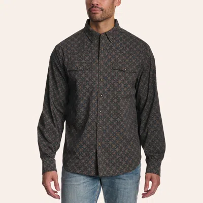 Rock & Roll Denim Men's Dark Brown Geo Print Long Sleeve Pearl Snap Tek Western Shirt