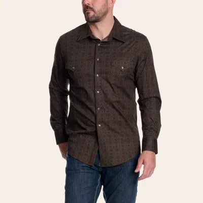 Rock & Roll Denim Men's Dark Brown Geo Print Long Sleeve Pearl Snap Western Shirt