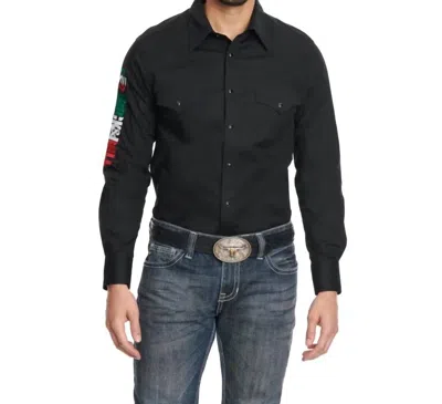 Rock & Roll Denim Men's Embroidered Mexico Logo Long Sleeve Western Shirt In Black