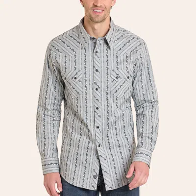 Rock & Roll Denim Men's Gray Floral Stripe Print Long Sleeve Pearl Snap Western Shirt