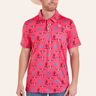 Rock & Roll Denim Men's Hot Pink Cattle Skull Print Polo Shirt
