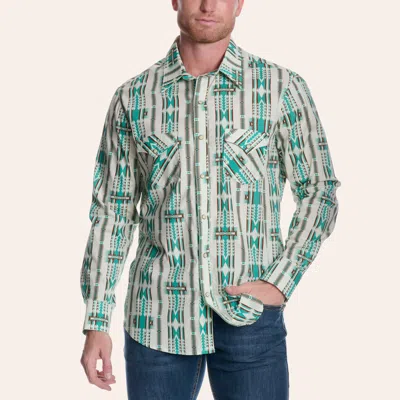 Rock & Roll Denim Men's Jade & Cream Aztec Print Western Shirt In Green