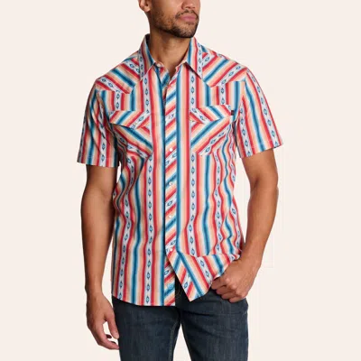 Rock & Roll Denim Men's Koe Wetzel Orange & Turquoise Aztec Stripe Pearl Snap Western Shirt In White