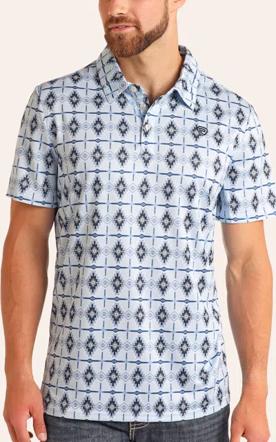Rock & Roll Denim Men's Light Blue Aztec Print Polo
