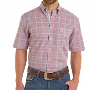 Rock & Roll Denim Men's Panhandle Short Sleeve Button Up Shirt In Melon In Pink