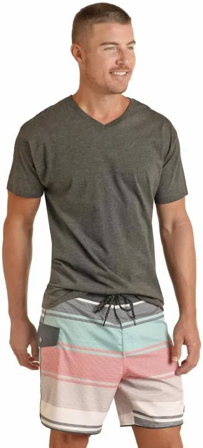 Rock & Roll Denim Men's Striped Swim Trunks In White Multi In Gray