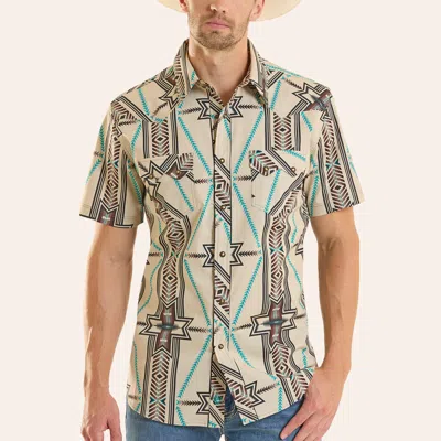 Rock & Roll Denim Men's Tan Aztec Print Pearl Snap Western Shirt In Brown