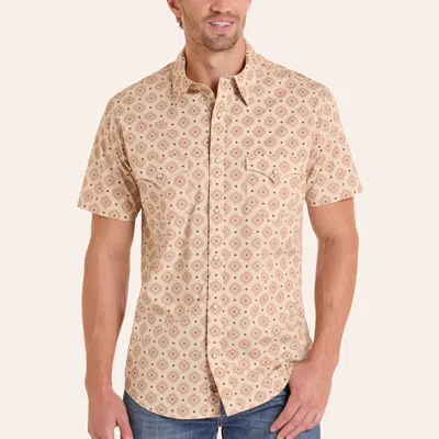 Rock & Roll Denim Men's Tan Geo Print Pearl Snap Western Shirt In Brown