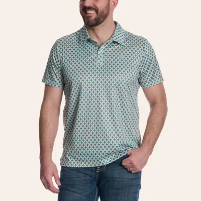 Rock & Roll Denim Men's Teal Geo Print Polo Shirt In Green