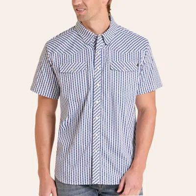 Rock & Roll Denim Men's Tek Blue Aztec Stripe Print Pearl Snap Western Shirt