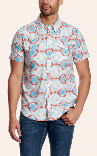 Rock & Roll Denim Men's Turquoise & Red Aztec Print Tek Western Shirt In Blue