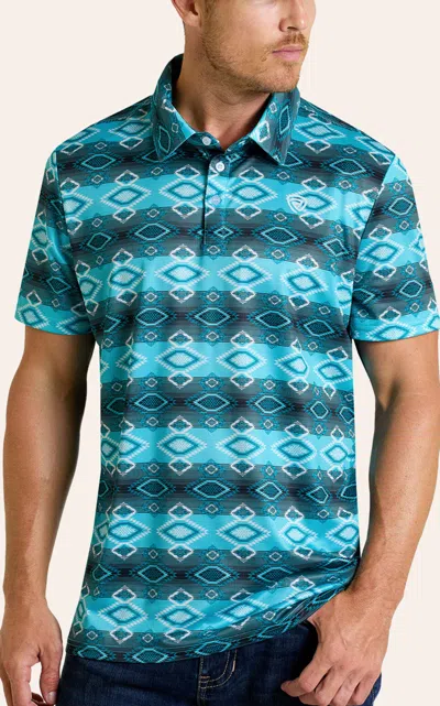 Rock & Roll Denim Men's Turquoise Aztec Print Polo Shirt In Blue