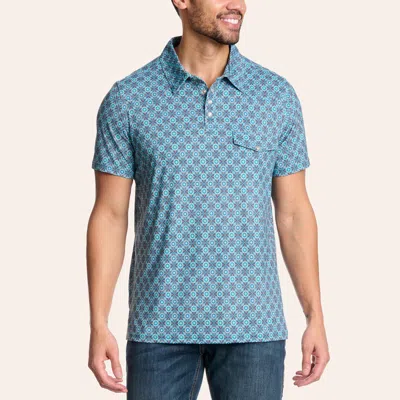 Rock & Roll Denim Men's Turquoise Geo Print Pearl Snap Polo Shirt In Blue