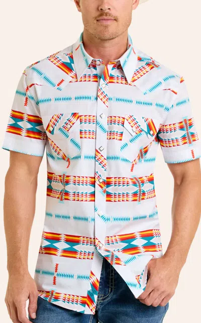 Rock & Roll Denim Men's White & Multi Aztec Print Shirt