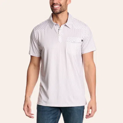 Rock & Roll Denim Men's White Stripe Print Pearl Snap Polo Shirt