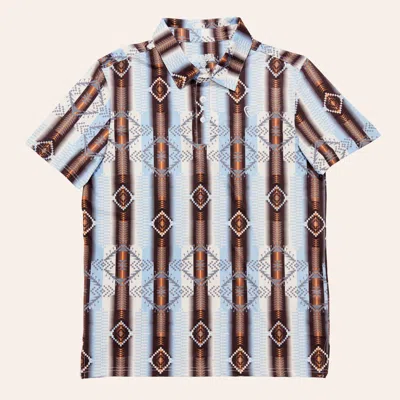 Rock & Roll Denim Men's White Vertical Aztec Print Polo Shirt