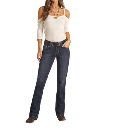 Rock & Roll Denim Mid Rise Bootcut Jeans In Dark Blue