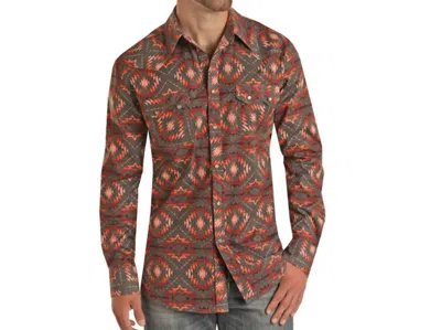 Rock & Roll Denim Modern Fit Aztec Shirt In Orange