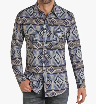Rock & Roll Denim Modern Fit Aztec Snap Shirt In Navy/multi